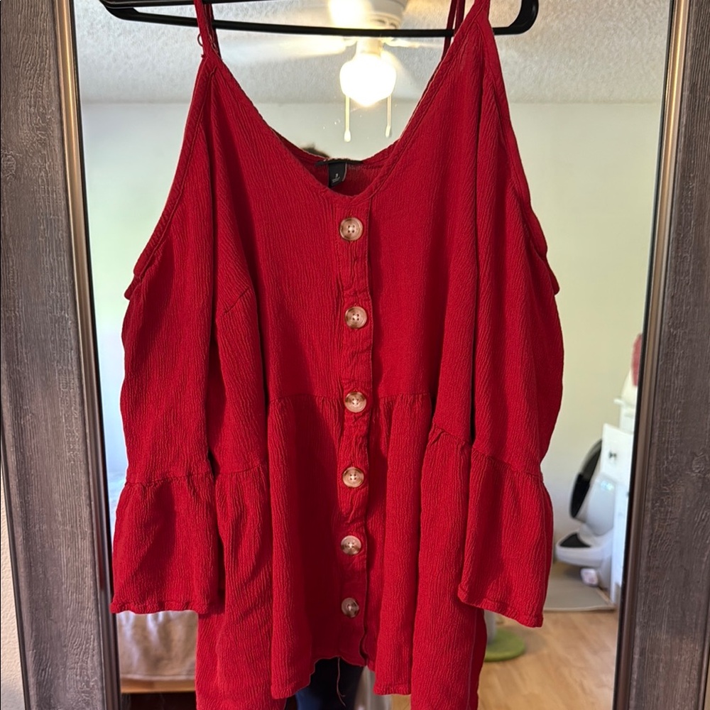 Torrid Red Button-Front Blouse - Picture 4 of 4